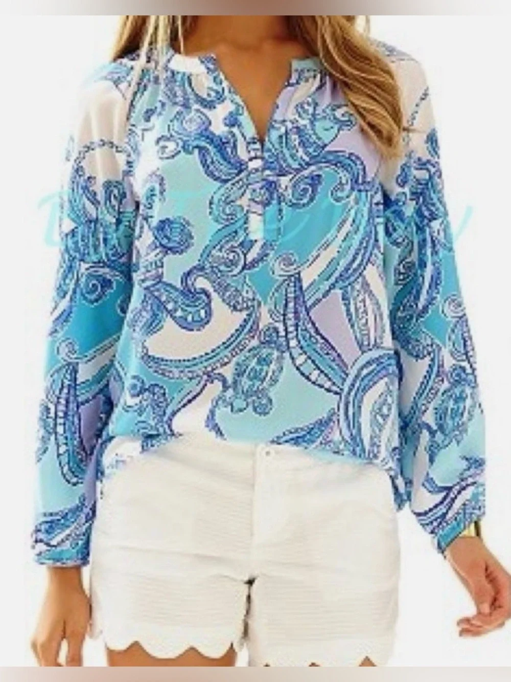 Lilly Pulitzer Elsie Searulean Silk Blouse Size XXS